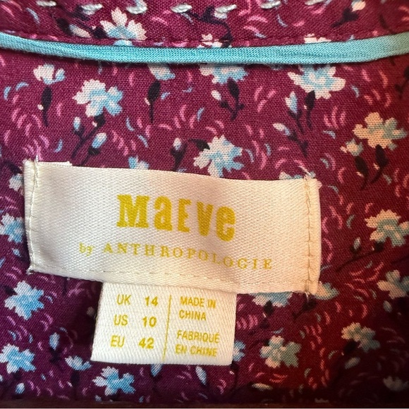 Maeve by Anthropologie Calico Purple 3/4 Sleeve Button Down Shirt - Picture 5 of 9